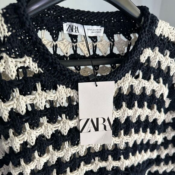 Zara Open Knit Crop Sweater Striped Sweater - Picture 3 of 6